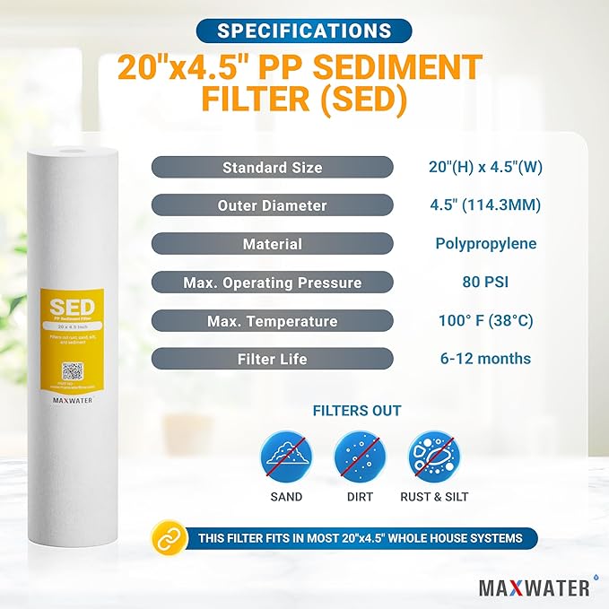 Max Water 5 Micron 20 x 4.5 Sediment Filter 20 inch Whole House BB Water - Image 2
