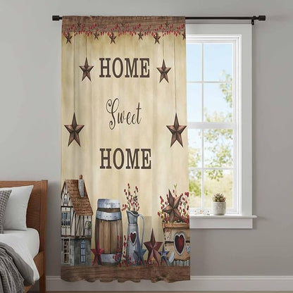 Farm Sheer Curtains 96 Inch Length American Country Barn Star Vintage Berry - Image 4