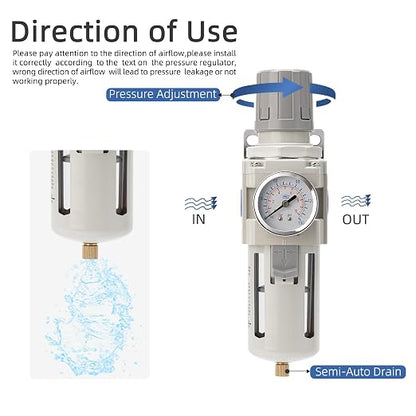 Industrial Air Compressor Filter Regulator Combo 3/8" NPT 0-150 PSI w/Semi-Auto - Image 5