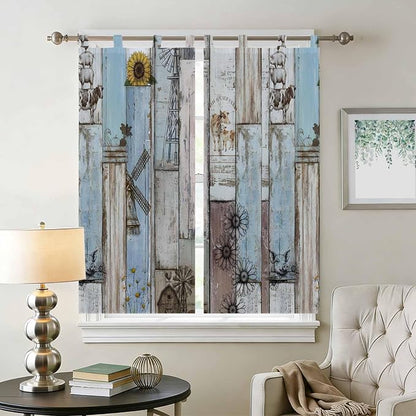 Blue Grey Wooden Bedroom Curtains 72 Inch Length, Window Curtains Tab Top - Image 2