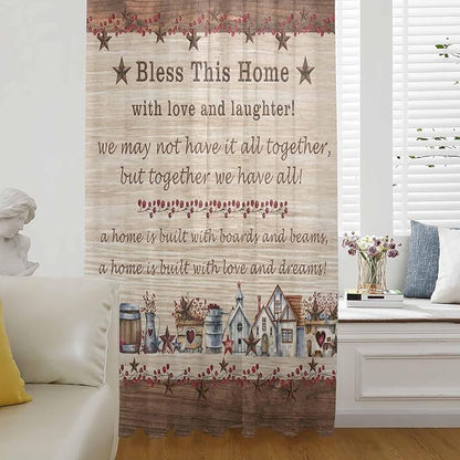 Farmhouse Sheer Curtains 72 Inch Length Brown Country Star Berry Vintage Wood by Unknown