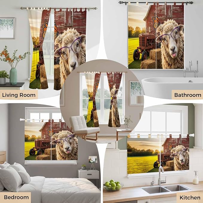 Farm Sheep Kitchen Curtains 24 Inch Length, Small Window Curtains Tab Top - Image 7