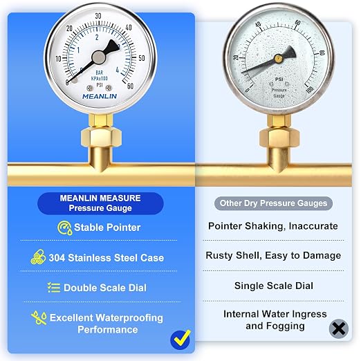 MEANLIN MEASURE 0~60Psi Dry Pressure Gauge Stainless Steel 1/4" NPT 2" FACE - Image 5