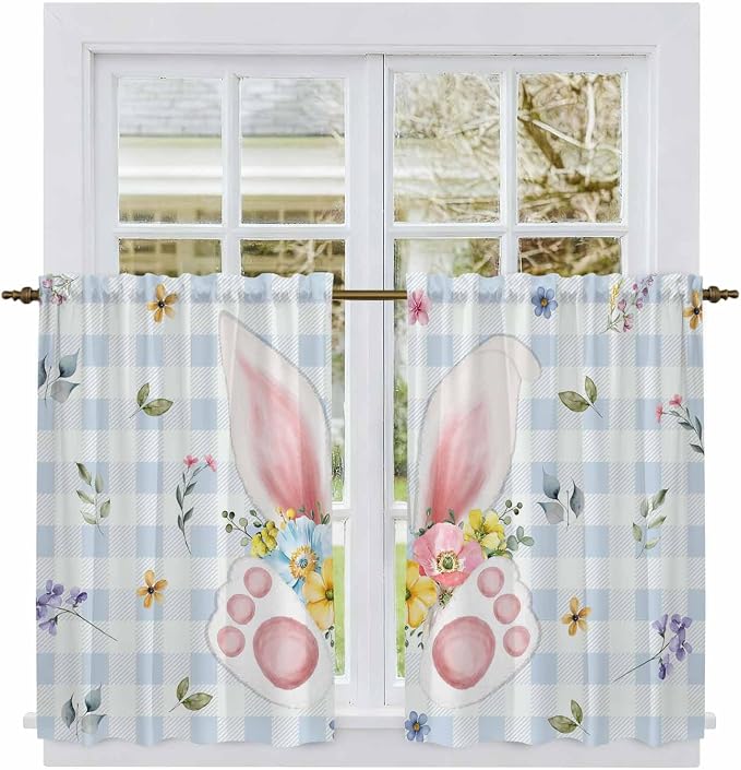 Easter Kitchen Tier Curtains 45 Inch Long 2 Panel Set, Rod Pocket Short Window - Image 2