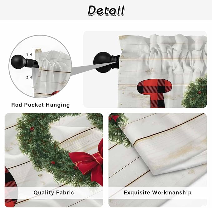 Christmas Wreaths Window Curtains 72 Inch Long 2 Panel Set, Rod Pocket Long - Image 9