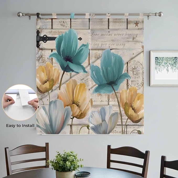Watercolor Flowers Living Room Curtains 84 Inch Length, Window Curtains Tab Top - Image 4