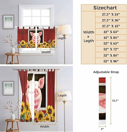 Pigs Sunflowers Bedroom Curtains 63 Inch Length, Window Curtains Tab Top - Image 8