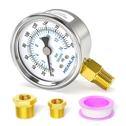 MEANLIN MEASURE 0~200Psi Dry Pressure Gauge Stainless Steel 1/4" NPT 2" FACE by MEANLINMEASURE