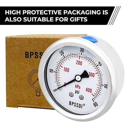 0-60 Psi Glycerin Liquid Filled Low Pressure Gauge, 2.5" Dial Size, 1/4" G Back - Image 5