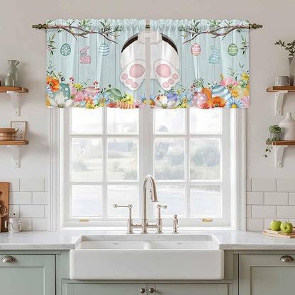 Easter Bunny Kitchen Tier Curtains 24 Inch Long 2 Panel Set, Rod Pocket Cafe - Image 3