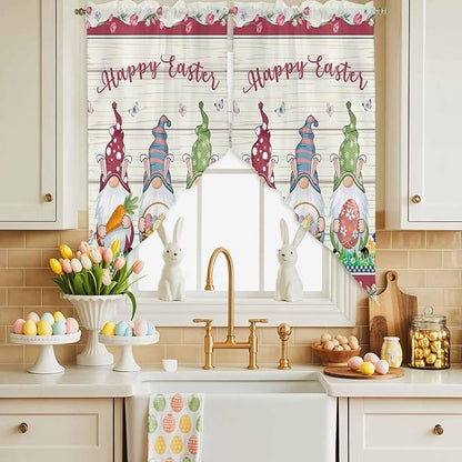 Swag Curtain, Happy Easter Gnomes by Chees+D+Zone