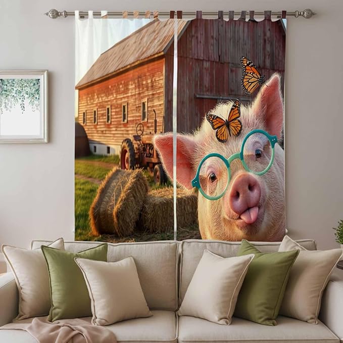 Farm Pig Living Room Curtains 84 Inch Length, Window Curtains Tab Top, - Image 3