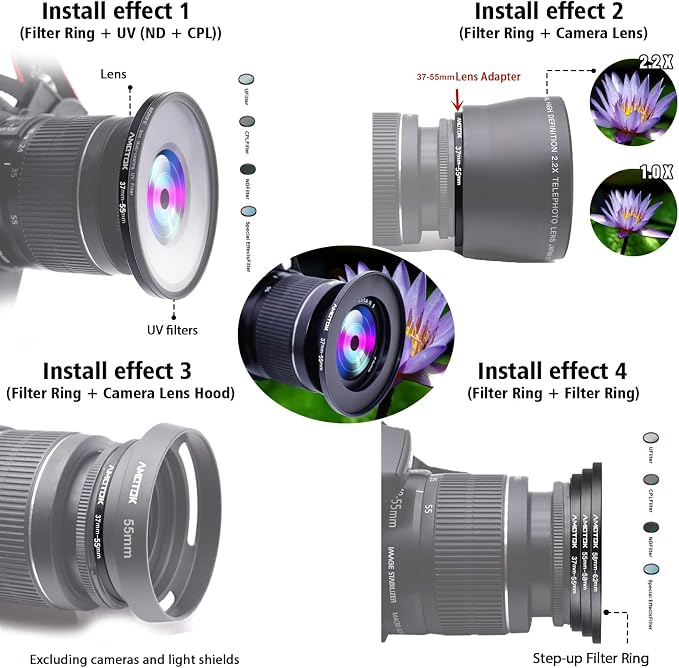 37mm Lens to 55mm Camera Lens Adapter, 37mm to 55mm Filter Step up Ring Adapter - Image 6
