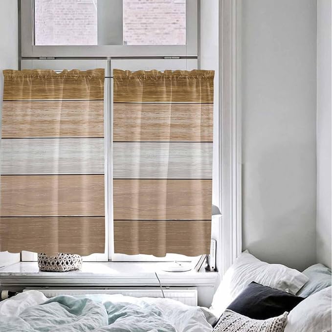 Retro Farm Wood Board Window Valance Curtains, 2 Panel - Image 7