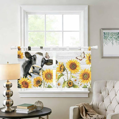 Retro Farmhouse Floral Kitchen Curtains 24 Inch Length, Small Window Curtains - Image 2