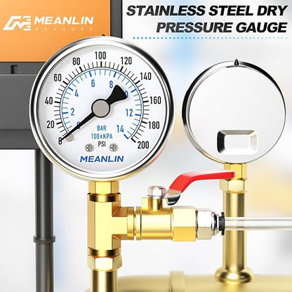 MEANLIN MEASURE 0~200Psi Dry Pressure Gauge Stainless Steel 1/4" NPT 2" FACE - Image 7
