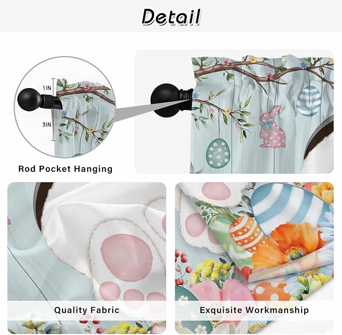 Easter Bunny Kitchen Curtains 54 Inch Long 2 Panel Set, Rod Pocket Window - Image 9