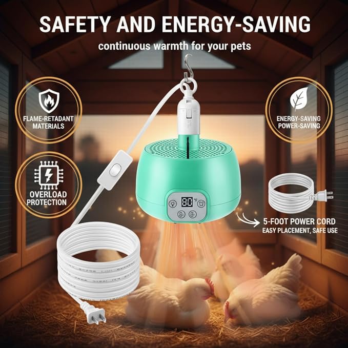 Enhon 1 Set Chicken Coop Heater, Timing Heat Lamp - Image 6