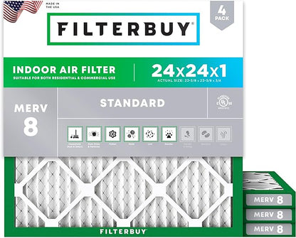 Filterbuy 24x24x1 Air Filter MERV 8 Essential Dust & Allergy Defense, by Filterbuy