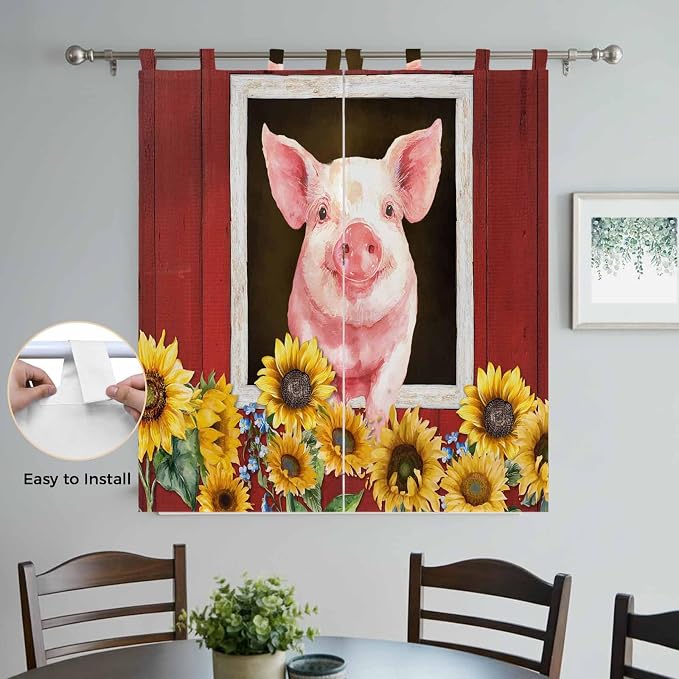 Pigs Sunflowers Living Room Curtains 84 Inch Length, Window Curtains Tab Top - Image 4