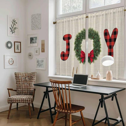 Red Green Christmas Kitchen Curtains 54 Inch Long 2 Panel Set, Rod Pocket - Image 6