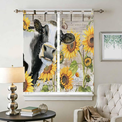 Yellow Sunflowers Bedroom Curtains 72 Inch Length, Window Curtains Tab Top - Image 2