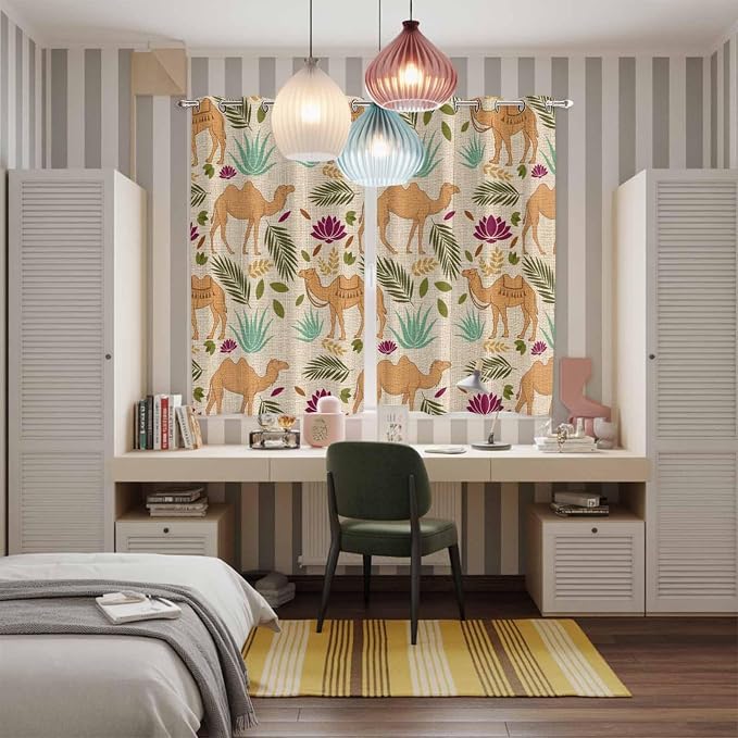 2 Panel Kitchen Cafe Curtains, Desert Camels Sunlight Filtering Nature Air - Image 5
