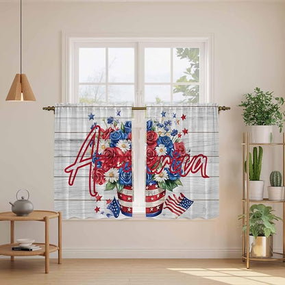 Independence Day Kitchen Curtains 54 Inch Long 2 Panel Set, Rod Pocket Window - Image 3