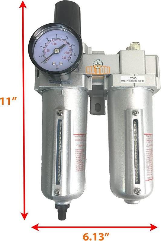 3/4" NPT HEAVY DUTY Compressed Air In Line Filter Regulator Lubricator Oiler - Image 2