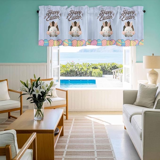 Blue Easter Curtain Valances for Windows, Kitchen Valance Window Treatment - Image 8