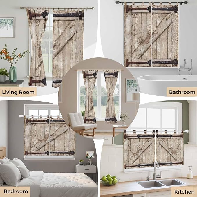 Farmhouse Wood Grain Bathroom Curtains 63 Inch Length, Window Curtains Tab Top - Image 7