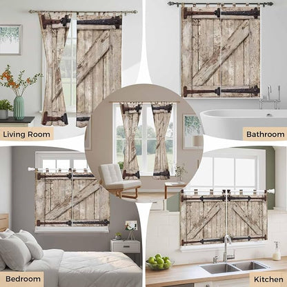 Farmhouse Wood Grain Bathroom Curtains 63 Inch Length, Window Curtains Tab Top - Image 7