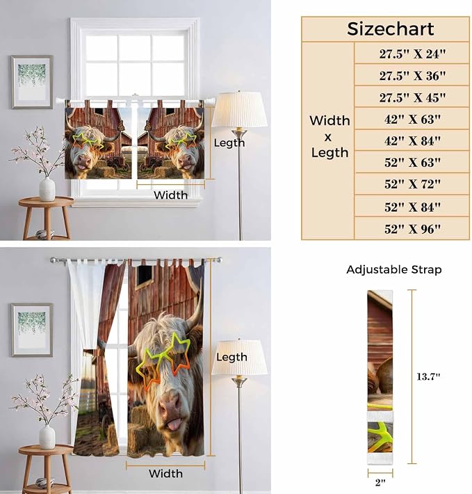 Farm Yaks Kitchen Curtains 45 Inch Length, Short Cafe Window Curtains Tab Top - Image 8