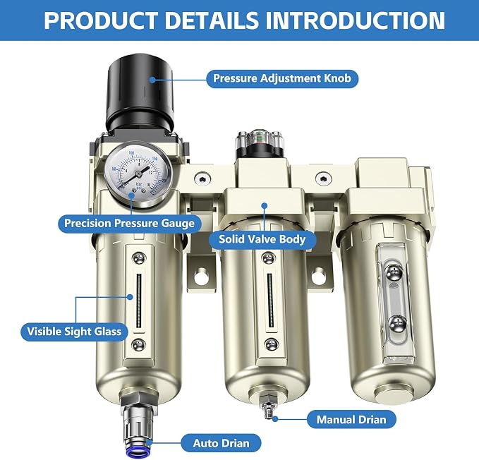 1/2" NPT 3 Stage Air Drying System, Heavy Duty Industrial Grade Air Compressor - Image 3