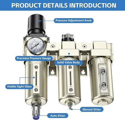 1/2" NPT 3 Stage Air Drying System, Heavy Duty Industrial Grade Air Compressor - Image 3