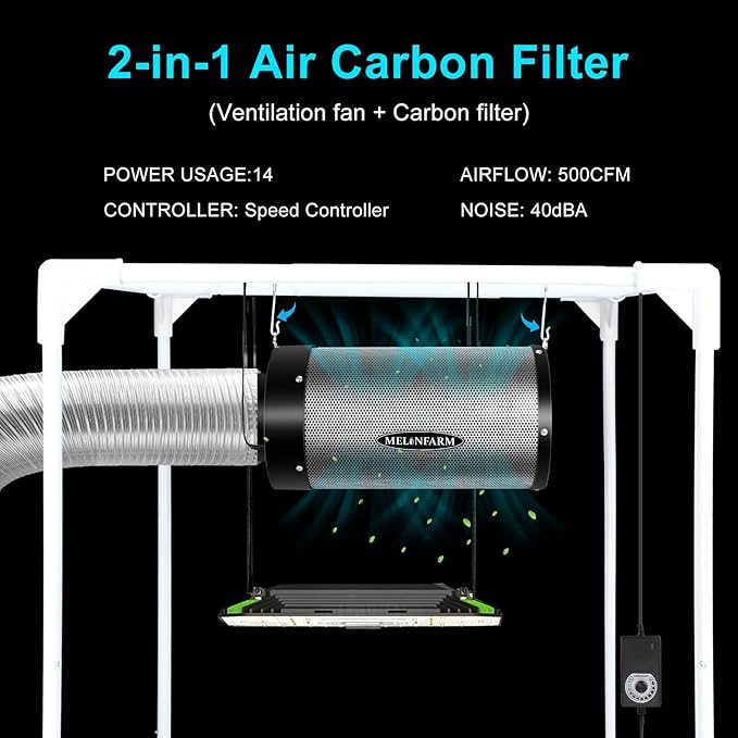 MELONFARM Air Filtration Kit 6", Built-in 14cm Fan Low Nois Carbon Filter - Image 3
