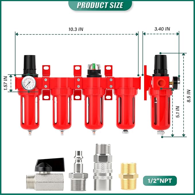 Industrial Grade 4-Stage Aluminum Air Drying System, 1/2 Inch NPT, 0-150 PSI - Image 2