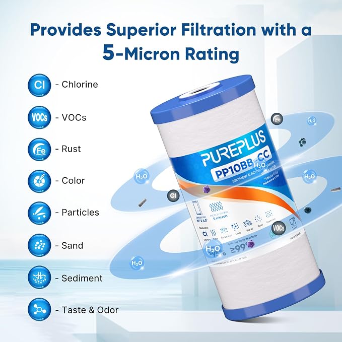 PUREPLUS 5 Micron 10" x 4.5" Whole House FXHTC Sediment and Carbon Water Filter - Image 5