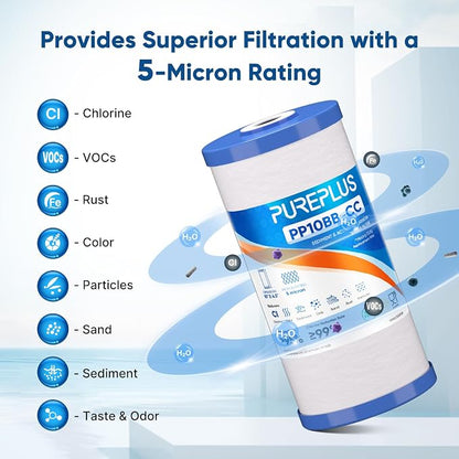 PUREPLUS 5 Micron 10" x 4.5" Whole House FXHTC Sediment and Carbon Water Filter - Image 5