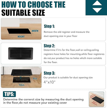 VOISEN Floor Register 4x10, 2 Pack Black Floor Vent Covers, Heavy Duty Steel - Image 4