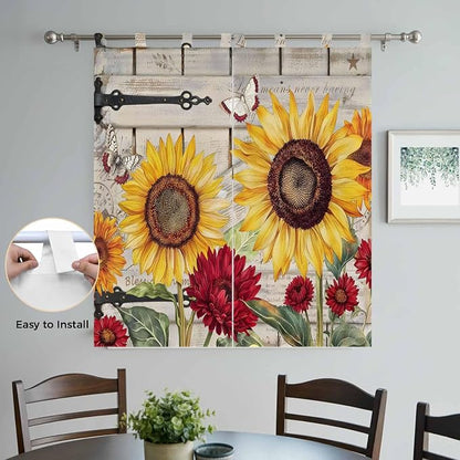 Red Yellow Sunflowers Living Room Curtains 84 Inch Length, Window Curtains Tab - Image 4