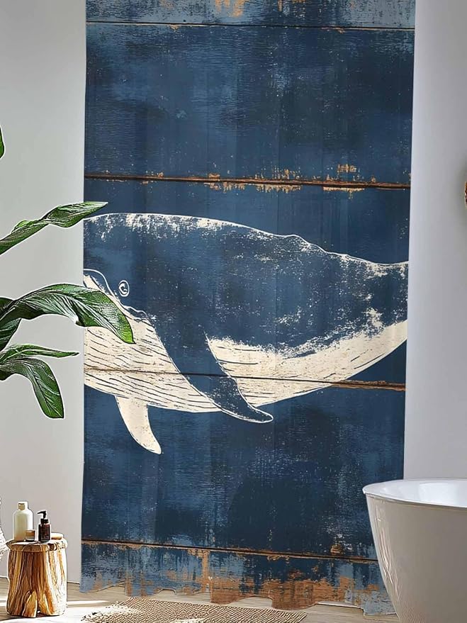 Sheer Curtains 84 Inches Long, Summer Whale Blue Semi Sheer Curtains Light - Image 4