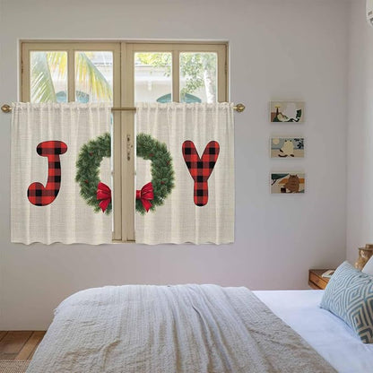 Red Green Christmas Kitchen Curtains 45 Inch Long 2 Panel Set, Rod Pocket - Image 4
