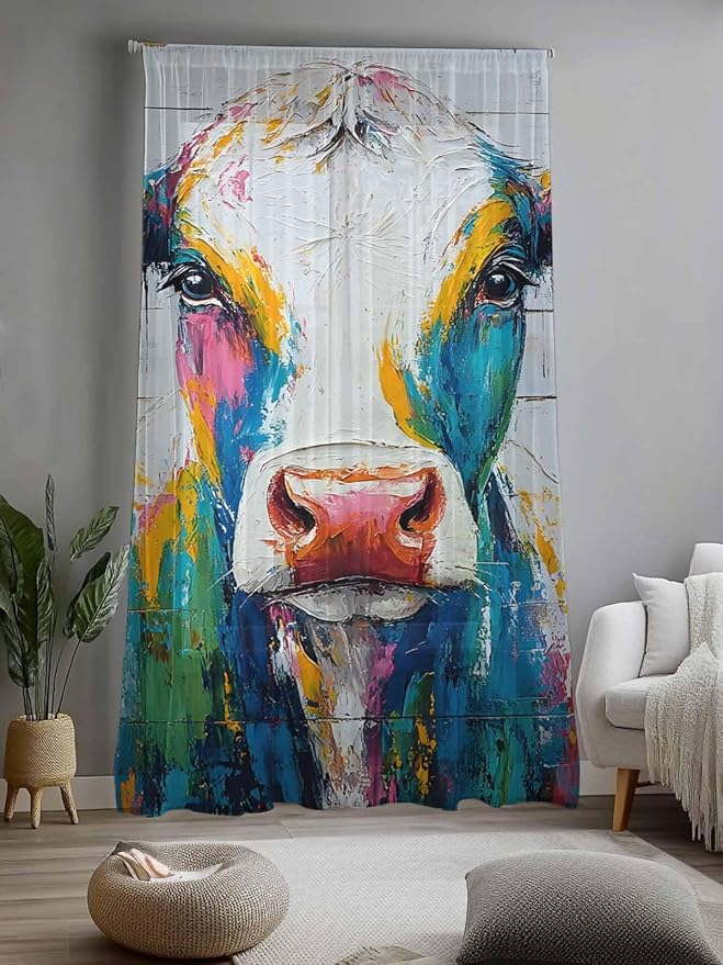 Sheer Curtains 96 Inches Long, Farmhouse Oil Painting Semi Sheer Curtains Light - Image 2