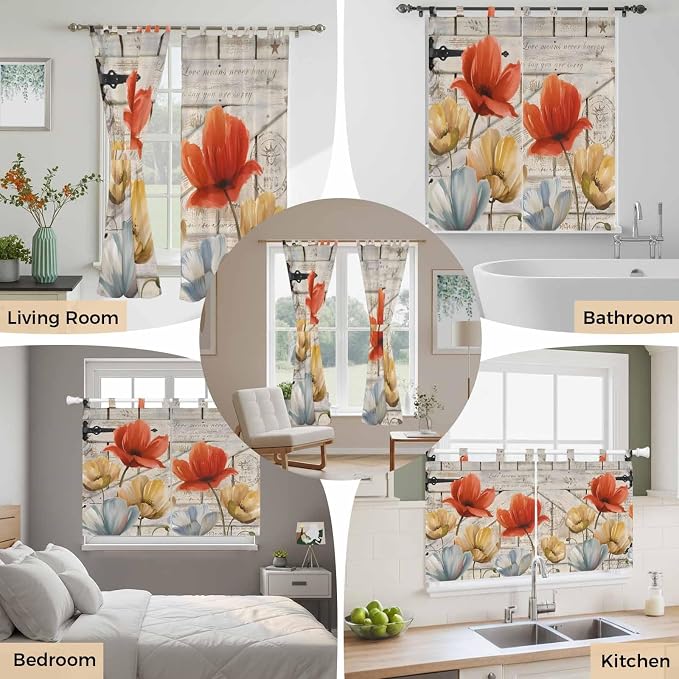 Retro Floral Bedroom Curtains 72 Inch Length, Window Curtains Tab Top - Image 7