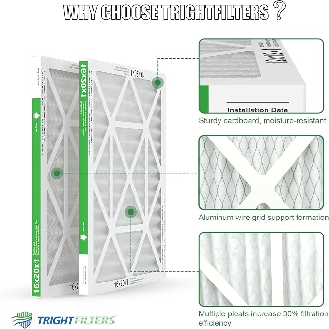 16x20x1 Air Filter 4 Pack, Durable MERV 8 Pleated Home HVAC AC Furnace Filters - Image 3