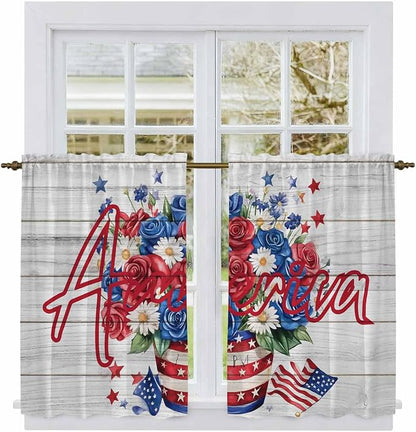 Independence Day Kitchen Tier Curtains 45 Inch Long 2 Panel Set, Rod Pocket - Image 2