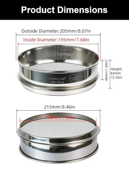 All 304 Stainless Steel 200 Mesh Test Sieve, 8 Inch/20cm Diameter, Lab Sifter - Image 5