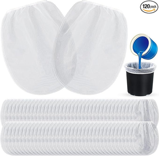 Boao 120 Pieces Paint Strainer Bags White Fine Mesh Filters Bag Bucket Elastic by Boao