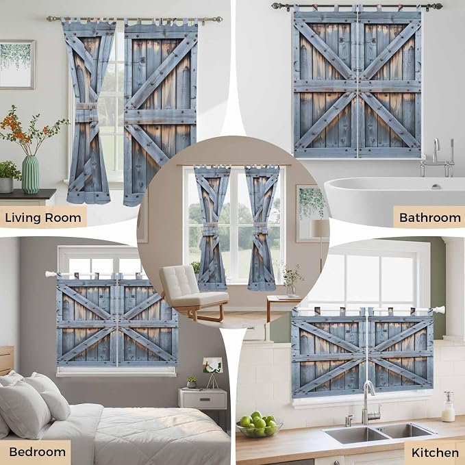 Farmhouse Wood Grain Bedroom Curtains 72 Inch Length, Window Curtains Tab Top - Image 7